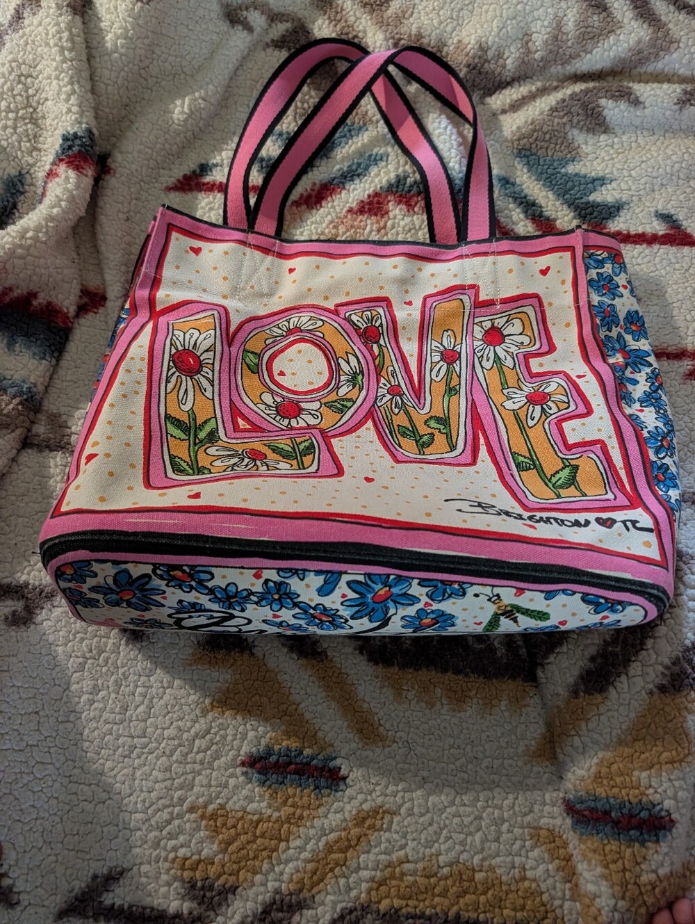 Brighton Love Graphic Pink Canvas Tote Bag & Small Pouch